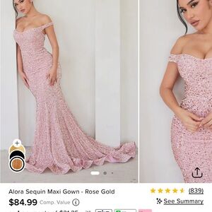 Fashion Nova Blush Pink Off-Shoulder Sequin Mermaid Gown